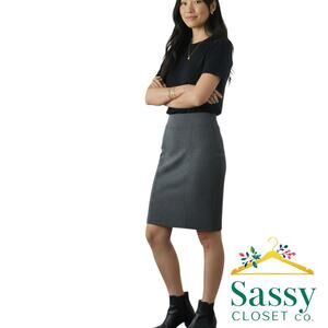 Ellen Tracy Charcoal Pull‑On Waist Pencil Skirt Slim Fit Back Vent Size M